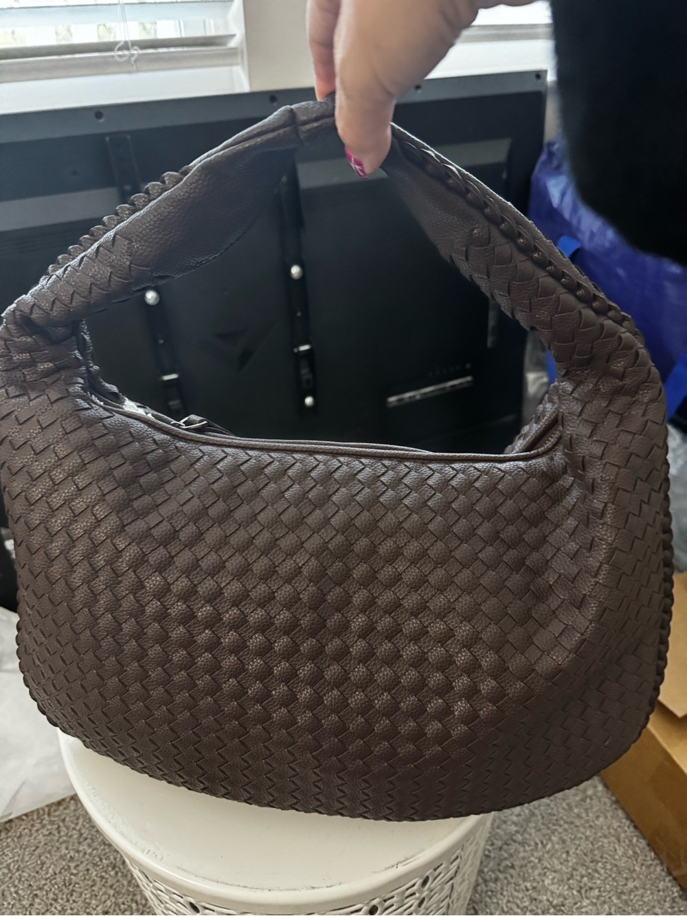 Woven Hobo Bag in Dark Brown - Classic Everyday Shoulder Tote